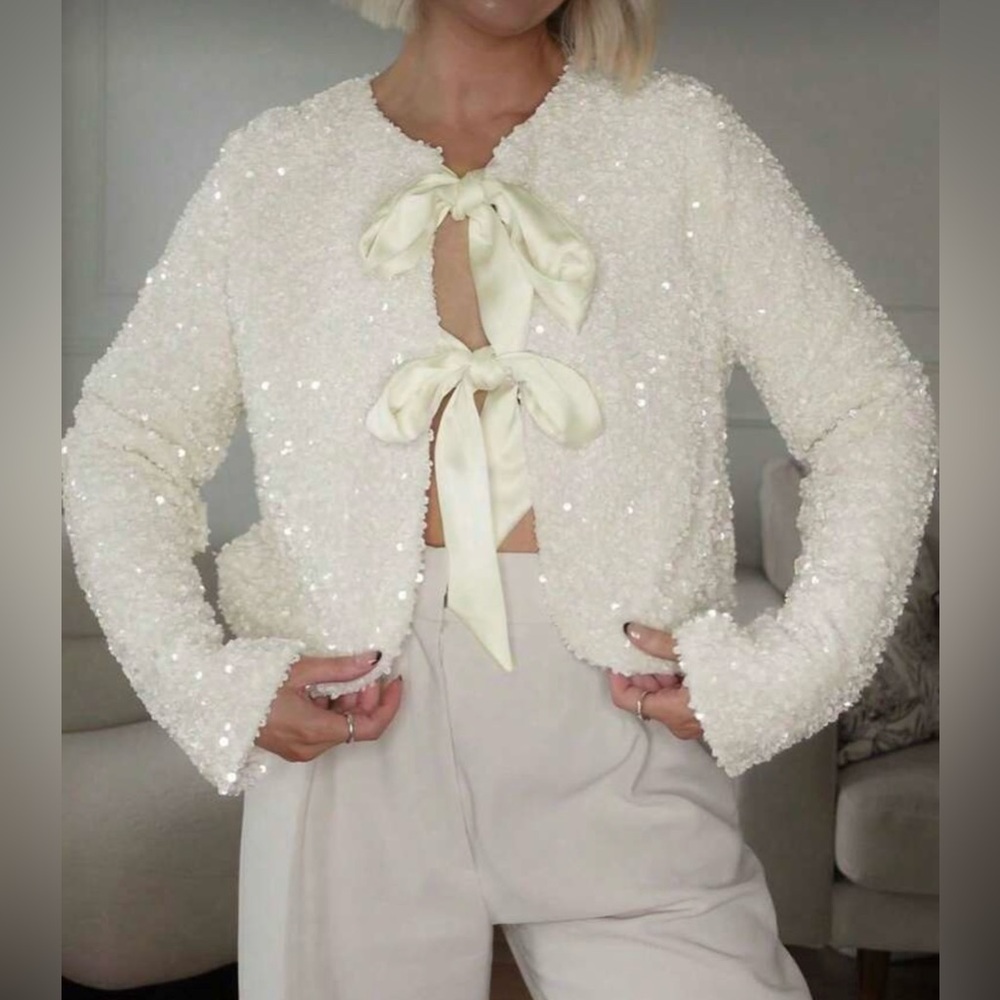 Sequin Bow Tie Cardigan
